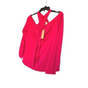 Michael Kors Womens Pink Cold Shoulder Keyhole Neck Long Sleeve Blouse Sz M New